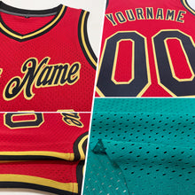 Load image into Gallery viewer, Custom Teal Red-Black Authentic Throwback Basketball Jersey
