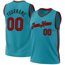 Load image into Gallery viewer, Custom Teal Red-Black Authentic Throwback Basketball Jersey
