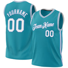 Load image into Gallery viewer, Custom Teal White-Light Blue Authentic Throwback Basketball Jersey
