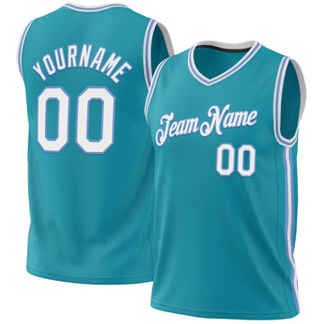 Custom Teal White-Light Blue Authentic Throwback Basketball Jersey