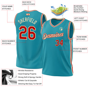 Custom Teal Red-Cream Authentic Throwback Basketball Jersey