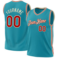 Load image into Gallery viewer, Custom Teal Red-Cream Authentic Throwback Basketball Jersey
