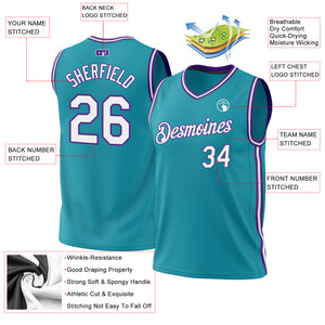 Custom Teal White-Purple Authentic Throwback Basketball Jersey