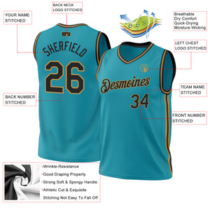Custom Teal Black-Old Gold Authentic Throwback Basketball Jersey