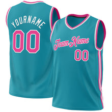 Load image into Gallery viewer, Custom Teal Pink-White Authentic Throwback Basketball Jersey
