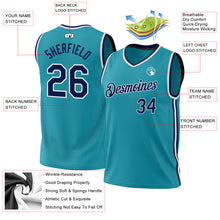 Load image into Gallery viewer, Custom Teal Navy-White Authentic Throwback Basketball Jersey

