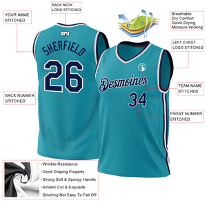 Custom Teal Navy-White Authentic Throwback Basketball Jersey