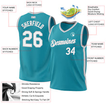 Load image into Gallery viewer, Custom Teal White-Gray Authentic Throwback Basketball Jersey

