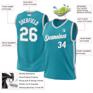 Custom Teal White-Gray Authentic Throwback Basketball Jersey