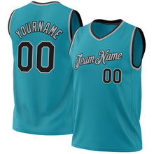 Load image into Gallery viewer, Custom Teal Black-Gray Authentic Throwback Basketball Jersey
