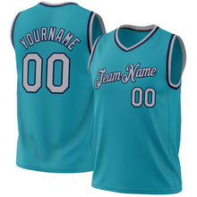 Load image into Gallery viewer, Custom Teal Gray-Navy Authentic Throwback Basketball Jersey
