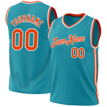 Custom Teal Orange-White Authentic Throwback Basketball Jersey