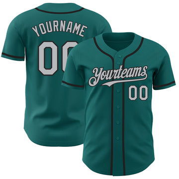 Custom Teal Gray-Black Authentic Baseball Jersey