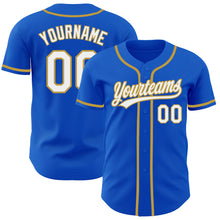 Laden Sie das Bild in den Galerie-Viewer, Custom Thunder Blue White-Old Gold Authentic Baseball Jersey
