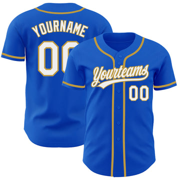 Custom Thunder Blue White-Old Gold Authentic Baseball Jersey