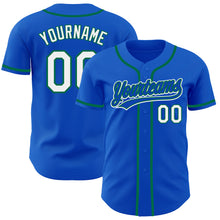 Laden Sie das Bild in den Galerie-Viewer, Custom Thunder Blue White-Kelly Green Authentic Baseball Jersey
