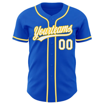 Custom Thunder Blue White-Yellow Authentic Baseball Jersey