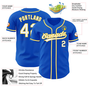 Custom Thunder Blue White-Yellow Authentic Baseball Jersey