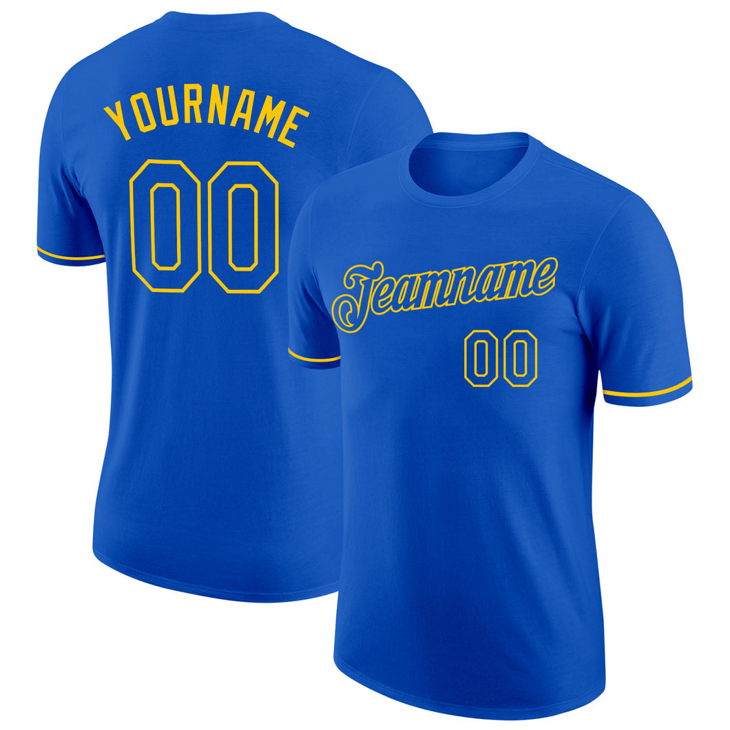 Custom Thunder Blue Yellow Performance T-Shirt