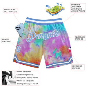 Custom Tie Dye Light Blue-White 3D Authentic Basketball Shorts