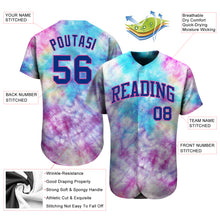 Laden Sie das Bild in den Galerie-Viewer, Custom Tie Dye Royal-Pink 3D Authentic Baseball Jersey
