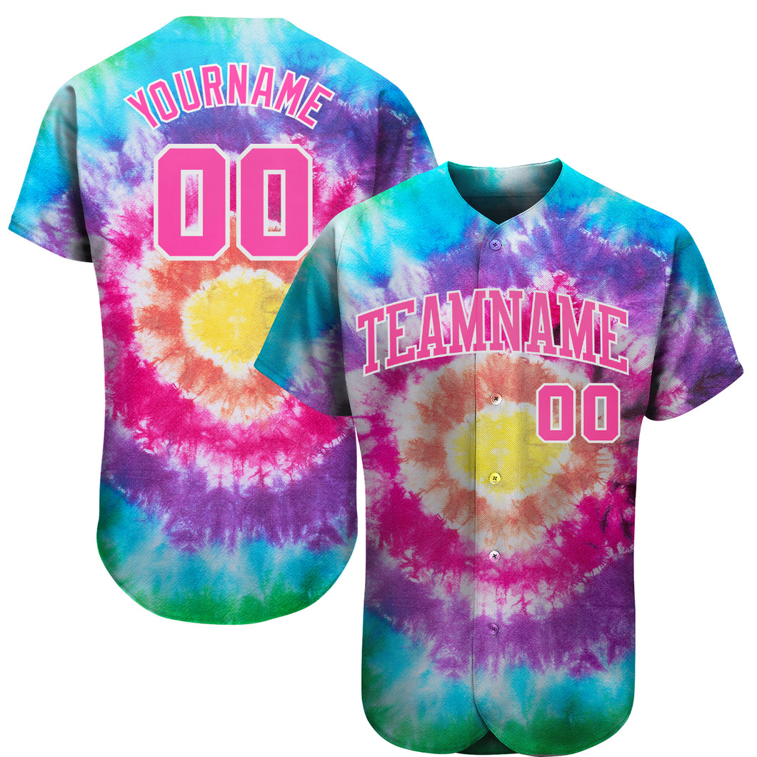 Custom Tie Dye Pink-White 3D Authentic Baseball Jersey