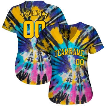 Custom Tie Dye Gold-Black 3D Authentic Baseball Jersey