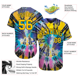 Custom Tie Dye Gold-Black 3D Authentic Baseball Jersey