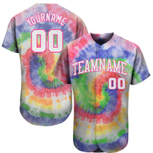 Laden Sie das Bild in den Galerie-Viewer, Custom Tie Dye White-Pink 3D Authentic Baseball Jersey
