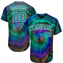 Load image into Gallery viewer, Custom Tie Dye Teal-White 3D Authentic Baseball Jersey
