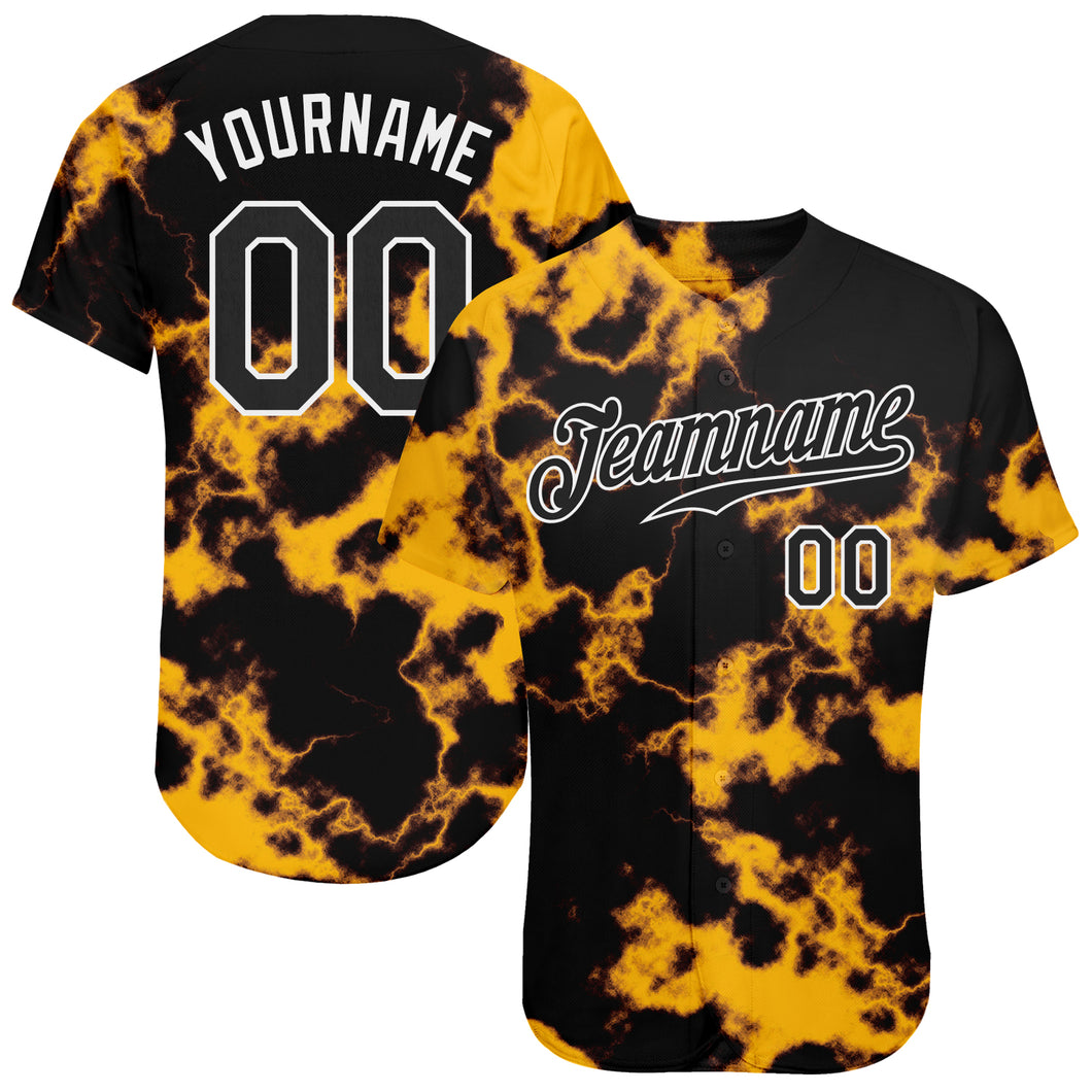 Custom Tie Dye Black-White 3D Authentic Baseball Jersey