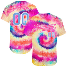 Load image into Gallery viewer, Custom Tie Dye Light Blue-White 3D Rainbow Authentic Baseball Jersey
