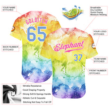 Laden Sie das Bild in den Galerie-Viewer, Custom Tie Dye Light Blue-Pink 3D Rainbow Authentic Baseball Jersey
