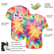 Load image into Gallery viewer, Custom Tie Dye White-Pink 3D Watercolor Rainbow Authentic Baseball Jersey
