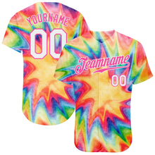 Laden Sie das Bild in den Galerie-Viewer, Custom Tie Dye White-Pink 3D Watercolor Rainbow Authentic Baseball Jersey
