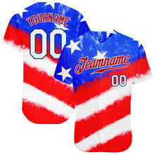 Load image into Gallery viewer, Custom Tie Dye White-Royal 3D American Flag Authentic Baseball Jersey
