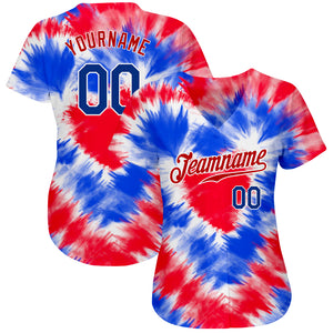 Custom Tie Dye Royal-Red 3D American Flag Authentic Baseball Jersey