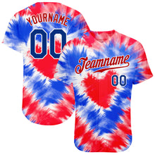 Load image into Gallery viewer, Custom Tie Dye Royal-Red 3D American Flag Authentic Baseball Jersey
