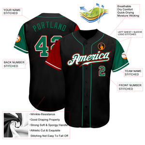 Custom Black Kelly Green-Red Authentic Two Tone Baseball Jersey