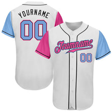 Laden Sie das Bild in den Galerie-Viewer, Custom White Light Blue Pink-Black Authentic Two Tone Baseball Jersey
