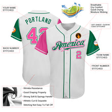 Laden Sie das Bild in den Galerie-Viewer, Custom White Pink-Kelly Green Authentic Two Tone Baseball Jersey
