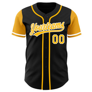 Custom Black Gold-White Authentic Two Tone Baseball Jersey