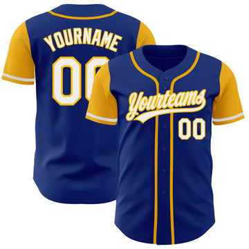 Custom Royal White-Gold Authentic Two Tone Baseball Jersey