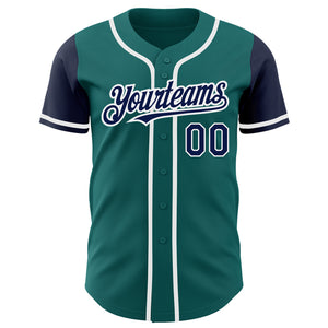 Custom Teal Navy-White Authentic Two Tone Baseball Jersey