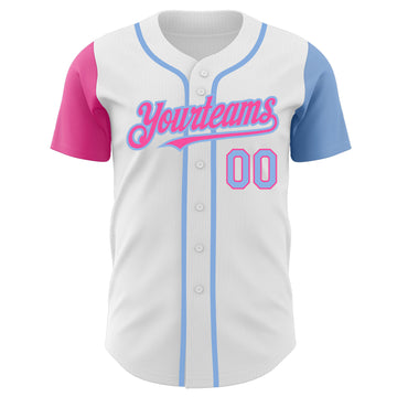 Custom White Light Blue-Pink Authentic Two Tone Baseball Jersey