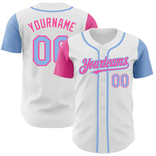 Laden Sie das Bild in den Galerie-Viewer, Custom White Light Blue-Pink Authentic Two Tone Baseball Jersey
