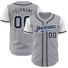 Load image into Gallery viewer, Custom Gray Black-Light Blue Authentic Two Tone Baseball Jersey
