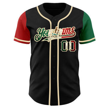 Custom Black Vintage Mexican Flag Kelly Green Red-City Cream Authentic Two Tone Baseball Jersey