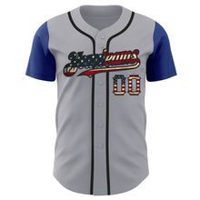 Load image into Gallery viewer, Custom Gray Vintage USA Flag Royal-Black Authentic Two Tone Baseball Jersey
