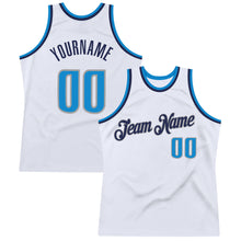 Load image into Gallery viewer, Custom White Blue-Navy Authentic Throwback Basketball Jersey
